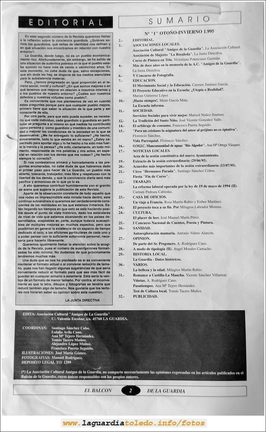 Primer número de "El Balcón de La Guardia" aparecido en el otoño de 1995. Página 2