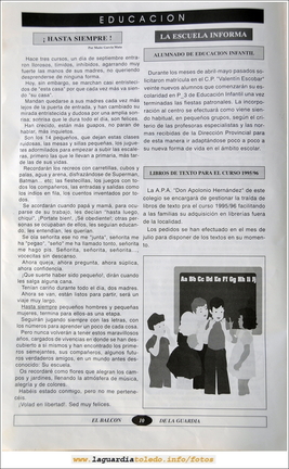 Primer número de "El Balcón de La Guardia" aparecido en el otoño del 1995. Página 10