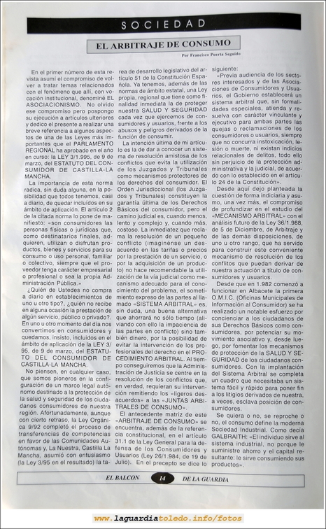 Primer número de "El Balcón de La Guardia" aparecido en el otoño del 1995. Página 14
