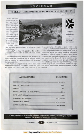 Primer número de "El Balcón de La Guardia" aparecido en el otoño del 1995. Página 16