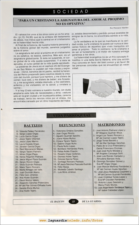 Primer número de "El Balcón de La Guardia" aparecido en el otoño del 1995. Página 15
