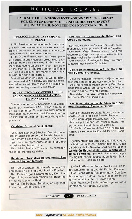 Primer número de "El Balcón de La Guardia" aparecido en el otoño del 1995. Página 19
