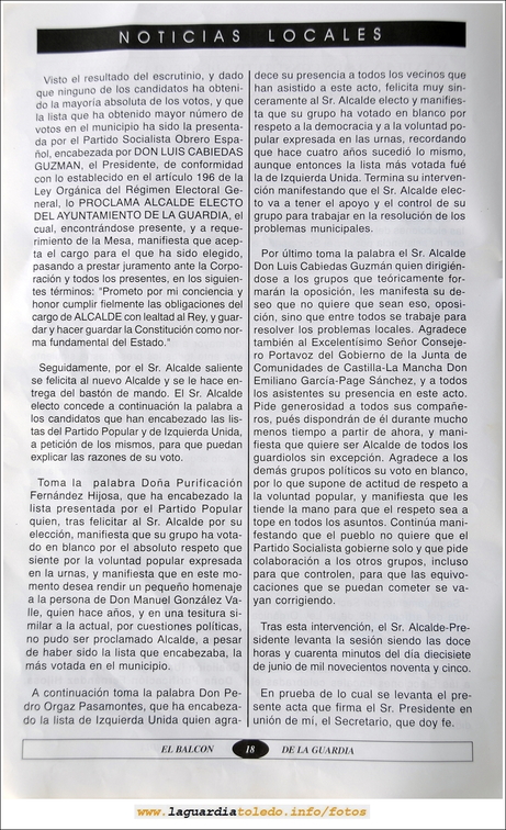 Primer número de "El Balcón de La Guardia" aparecido en el otoño del 1995. Página 18