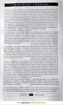 Primer número de "El Balcón de La Guardia" aparecido en el otoño del 1995. Página 18