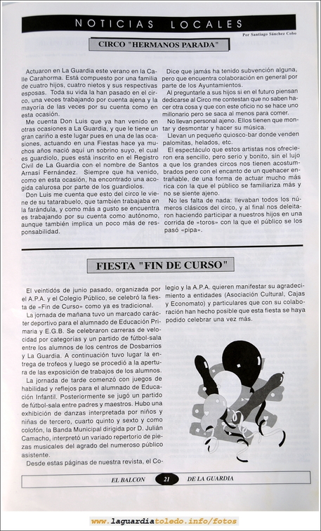 Primer número de "El Balcón de La Guardia" aparecido en el otoño del 1995. Pág.21