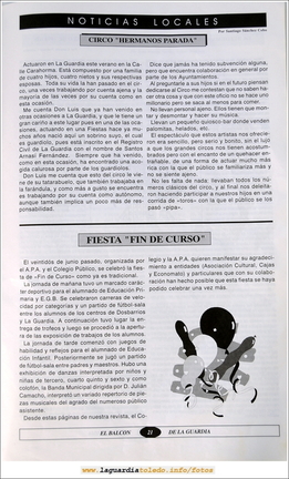 Primer número de "El Balcón de La Guardia" aparecido en el otoño del 1995. Pág.21