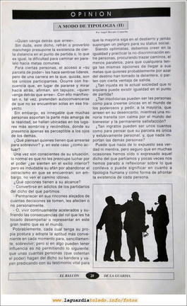Primer número de "El Balcón de La Guardia" aparecido en el otoño del 1995. Pág.28