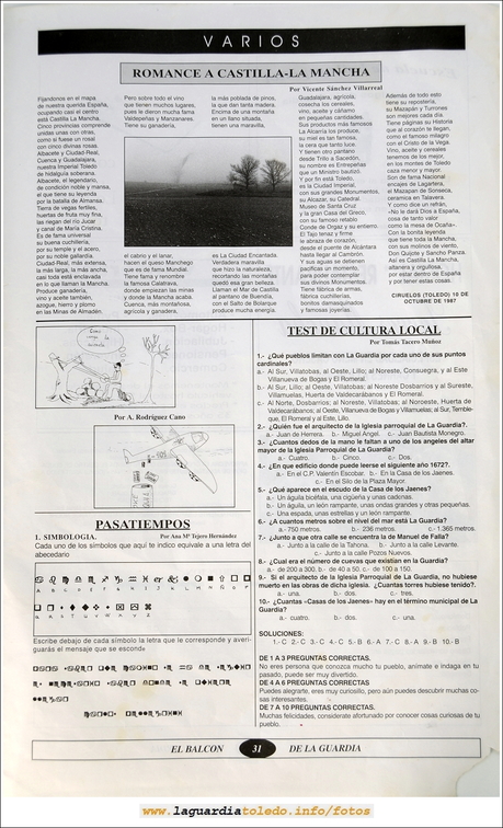 Primer número de "El Balcón de La Guardia" aparecido en el otoño del 1995. Pág.31