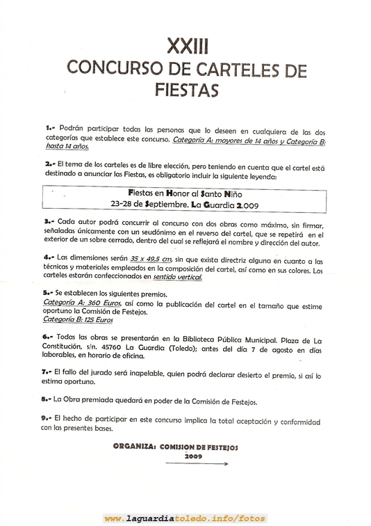 Bases para el Concurso de Carteles del Programa de Fiestas 2009