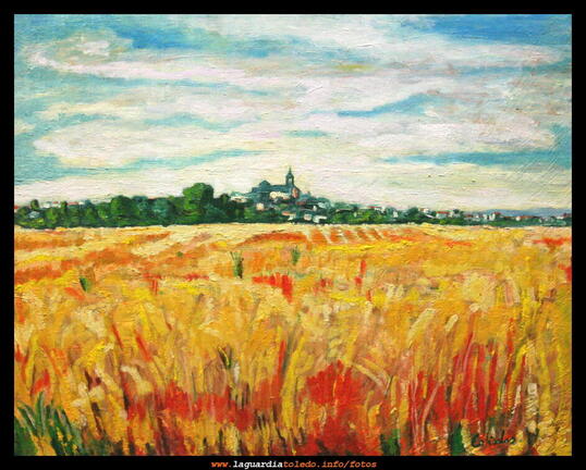Vista de La Guardia. Oleo sobre lienzo de Juan Cristóbal Cabiedas Pedraza.
