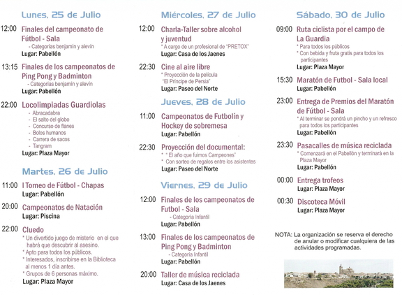 Programa de actos de la V Semana de la junventud.