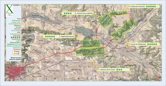 Mapa de la II Ruta a pie para descubrir La Mancha - Barrancondo, Cuevas Frías y las de Villapalomas