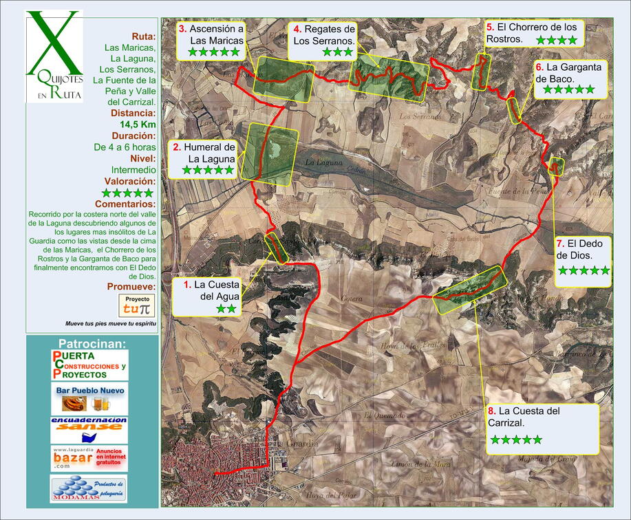Mapa de la IV Ruta a pie para descubrir La Mancha - Costera norte de La Laguna.