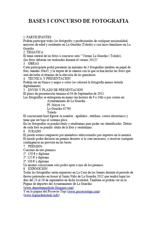 Bases para el Concurso fotográfico "Verano en La Guardia 2012"