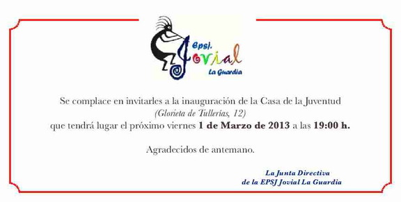Invitación Inaguración Casa de la Juventud