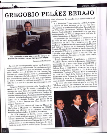 Artículo de Fernando Guzmán Nuño (pregonero de las fiestas 2012) sobre el diputado guardiolo Gregorio Peláez Redajo publicado en la revista El Balcón de La Guardia