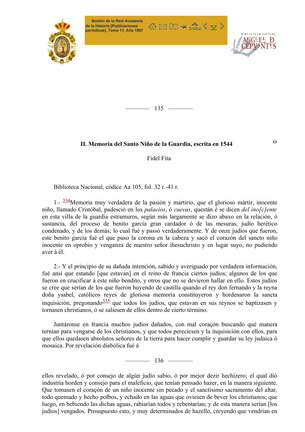 Memoria del Santo Niño de La Guardia de Fidel Fita