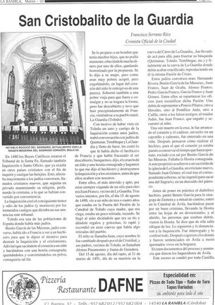 Extracto de la Revista La voz de la Rambla, pueblo de la provincia de Córdoba en donde hay una imágen del Santo Niño