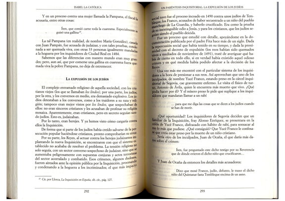Extracto del libro "Isabel la Católica" de Manuel Fernández Alvarez en donde se habla del Santo Niño de la Guardia y su vinculación con la expulsión de los judíos.