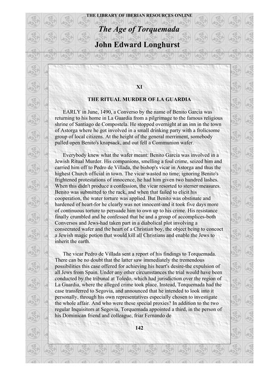 Extracto del libro "The Age of Torquemada" de John Edward Longhurst en donde habla del Santo Niño de la Guardia