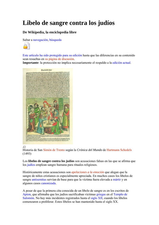 Información extraída de la Wikipedia sobre el "Libelo de sangre" contra los judíos, en donde se habla del Santo Niño de La Guardia