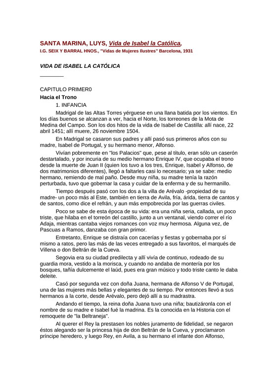 Biografía de Isabel la Católica encontrada en Internet en donde se habla del Santo Niño de La Guardia