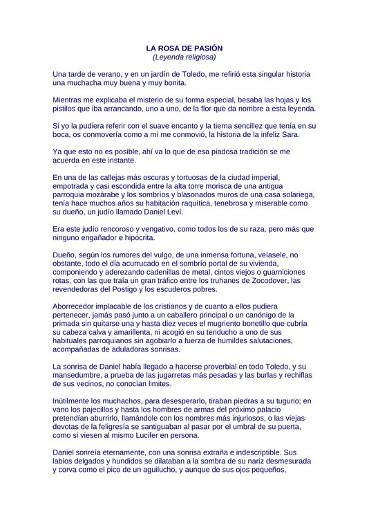 Leyenda de Gustavo Adolfo Bécquer "La Rosa de la Pasión" en donde habla del Santo Niño de la Guardia