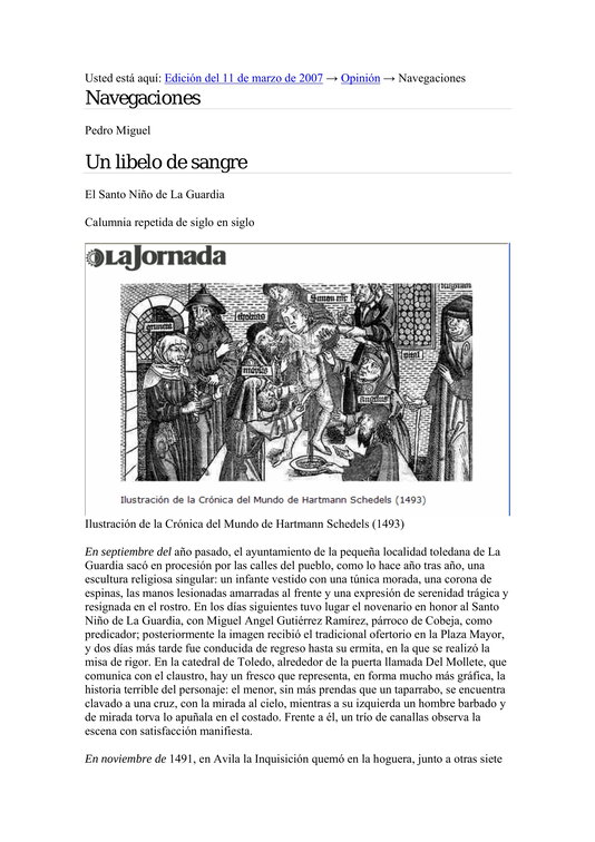 11 de Marzo de 2007. Referencia al Santo Niño de La Guardia en una revista mejicana