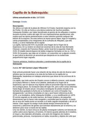 Información sobre la Capilla de la Balesquida en Oviedo en donde se venera una imágen del Santo Niño de La Guardia