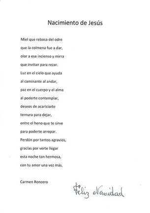 Poeía de Carmen Roncero titulada "El Nacimiento de Jesús"