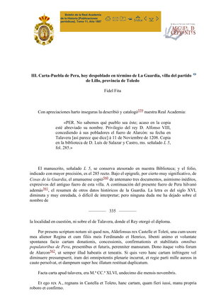 Documentación encontrada en Internet sobre la existencia en la antigüedad de la Villa de Pera por Fidel Fita