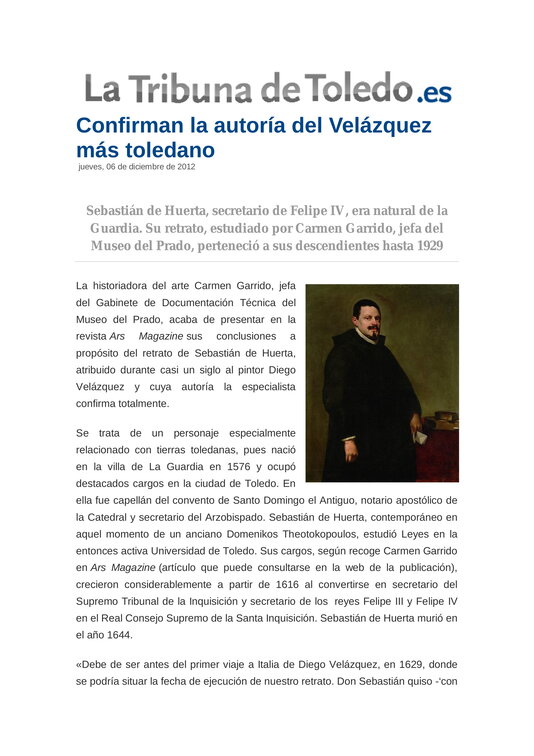 Se confirma la autoría del Velázquez más toledano y guardiolo
