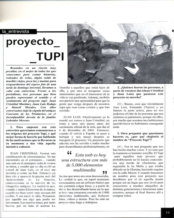 Entrevista del Balcón de la Guardia a miembros de Proyecto Tupi del número de Diciembre de 2010