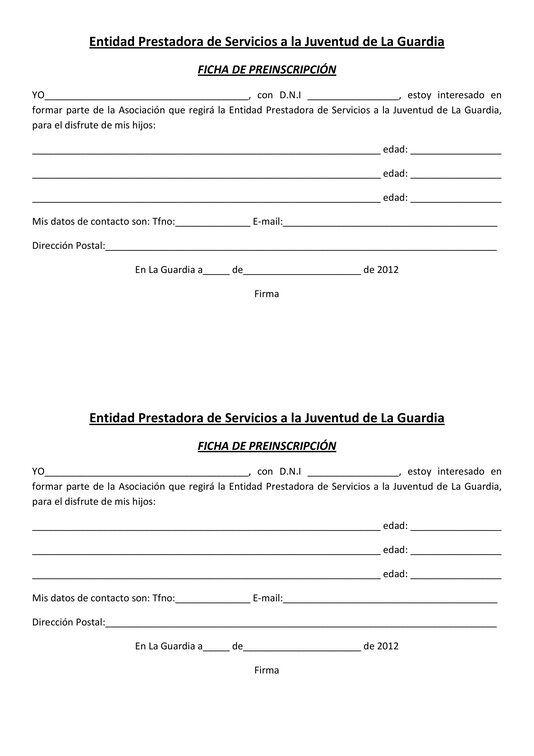Formulario de inscripción para el proyecto de Ludoteca Municipal
