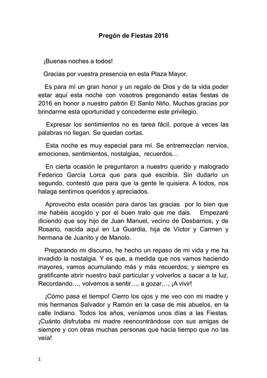 Pregón de Fiestas 2016 de D. Jesús Manuel García-Serrano Cabiedas