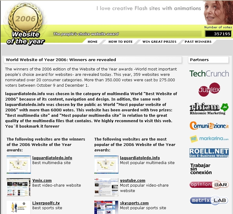 Referencia a la web que nos acaba de nombrar "Web of the year 2006"