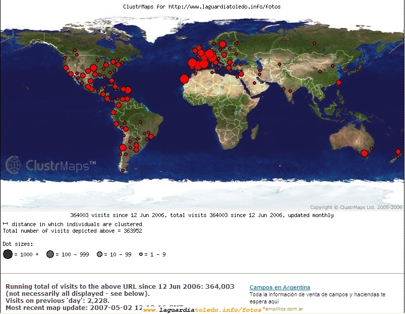 Visitas a nivel mundial a 2 de Mayo de 2007