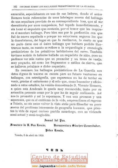 Informe sobre los hallazgos prehistóricos de La Guardia