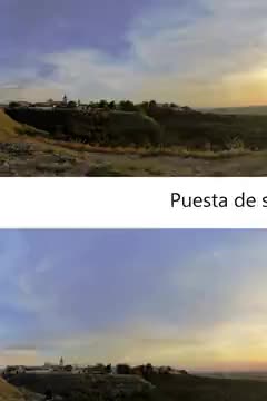 Evolución de la puesta de sol desde camino del Cementerio en 3 momentos: 20:45 21:00 y 21:15 en el formato de visualización interactivo con controles. 10-5-2015